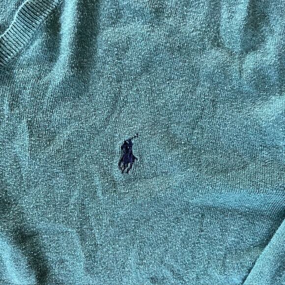 VTG 90s Polo Ralph Lauren V Neck Pullover Sweater Mens L Teal Cotton Preppy - Picture 8 of 8